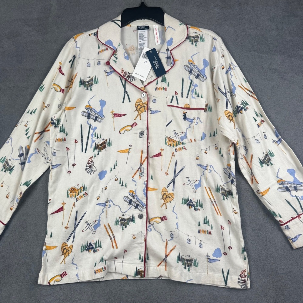 NWT Polo Ralph Lauren Cream SKI TRAVELER Madison FLANNEL Pajama Set Women's XS - Picture 2 of 11